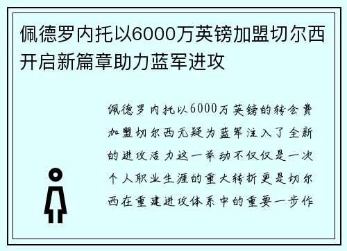 佩德罗内托以6000万英镑加盟切尔西开启新篇章助力蓝军进攻 佩德罗内托以6000万英镑加盟切尔西开启新篇章助力蓝军进攻